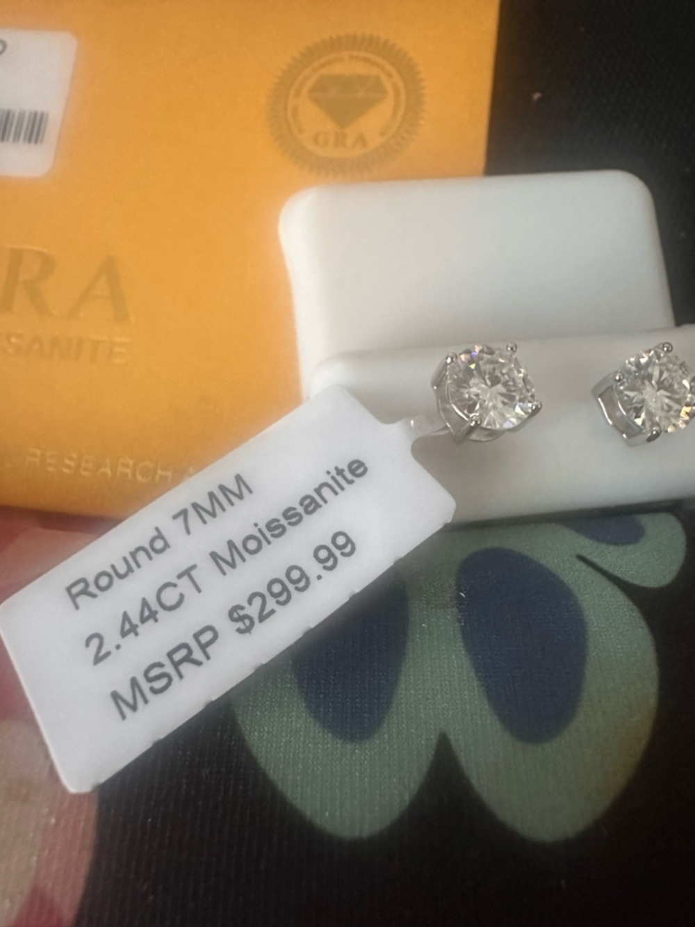 Moissanite Round 7MM Stud Earrings Sterling Silver 2.44 CT with gra